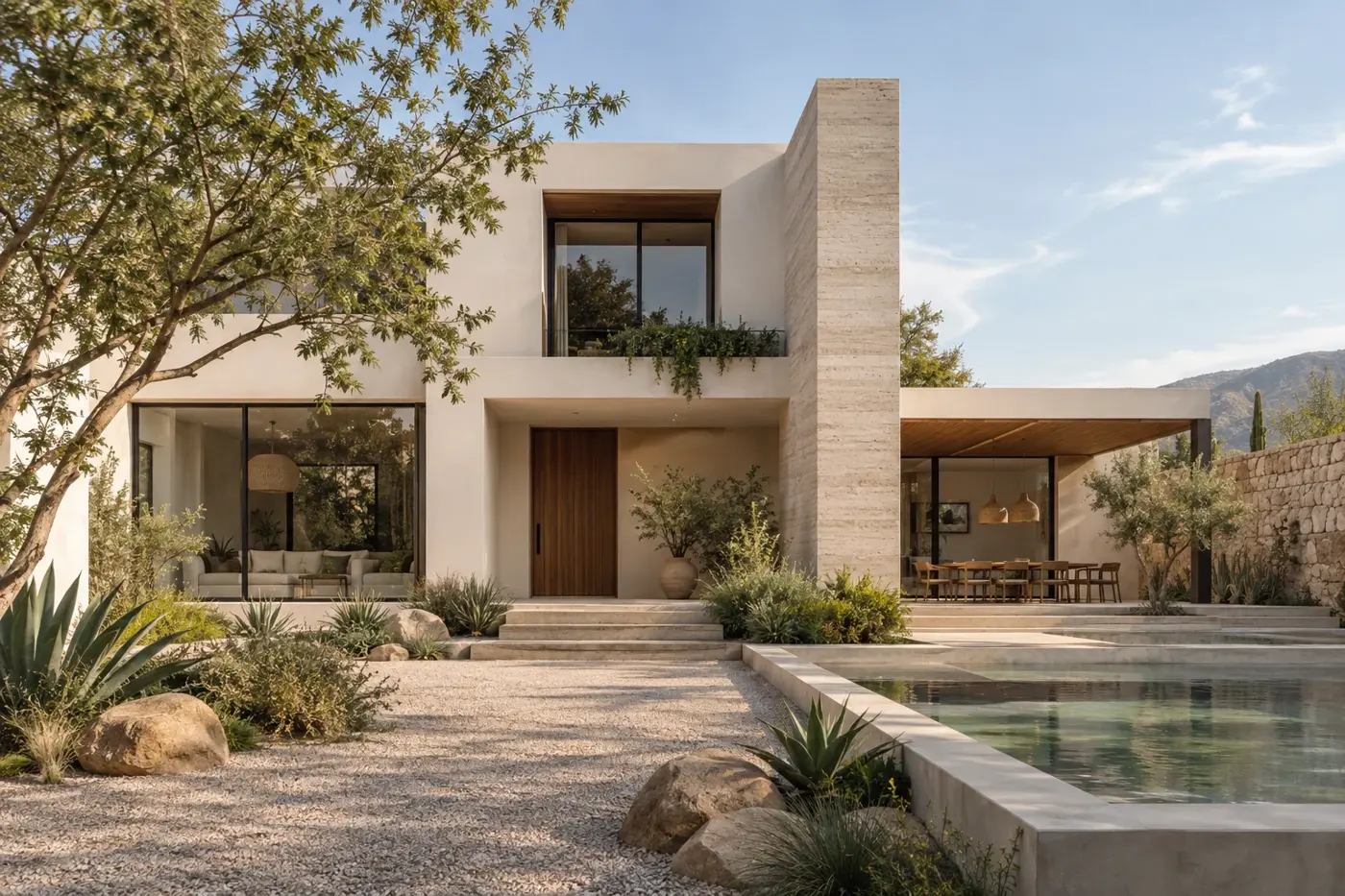 Fachada de una casa contemporánea con jardín (imagen conceptual)